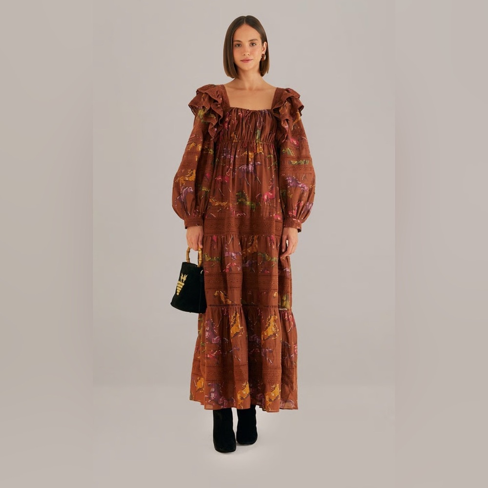 FARM Rio Bohemian Brown Equestrian Maxi Dress